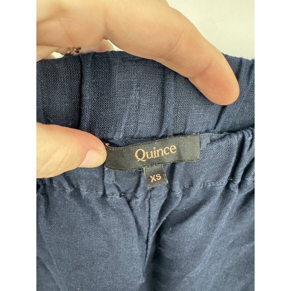 Quince Linen Casual Pant Women XS Navy Blue Minimalist Beach Coastal Pull On - Picture 3 of 8
